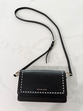 Michael Kors Black Leather Crossbody with White Stitching